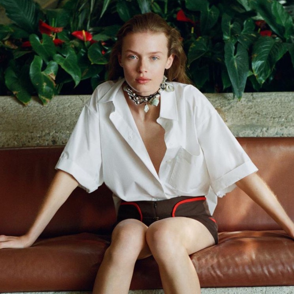 Zara White Short-Sleeve oversized cotton Button-Down Shirt